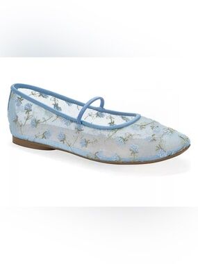 Wild Pair Light Blue Floral Mesh Mary Jane Flats